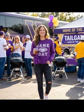 NWOT Ring Street Purple "Game Day" Football Knit Sweater Small